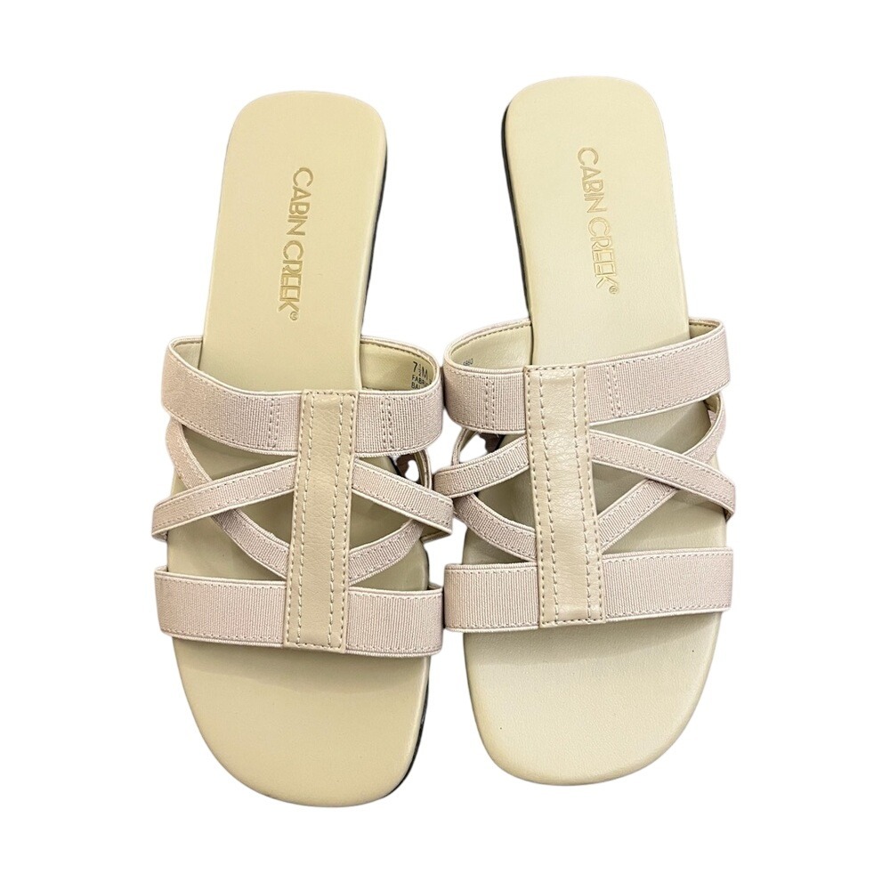 Cabin‎ Creek Women's Beige Elastic Strap Slide Sandals Size 7.5 M Wedge